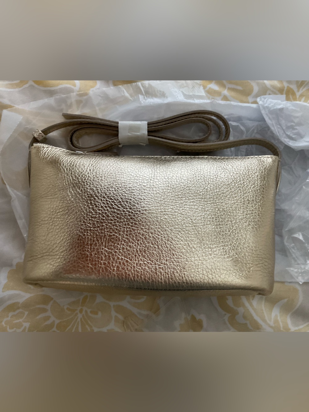 New Madewell Light Gold Soft Grain Metallic Mini Crossbody